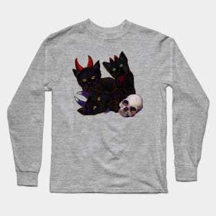 Halloween Kittens Dressed In Little Devil Costumes with Skull Long Sleeve T-Shirt